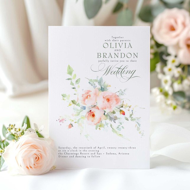 Invitation Mariage floral rose blanc romantique (Pink Floral Wedding Invitation)