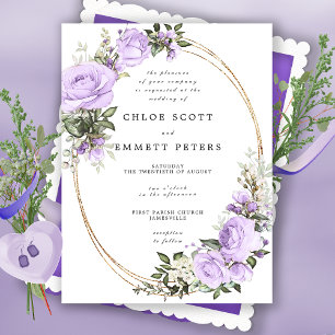 Invitation Mariage Floral Rose blanc violet