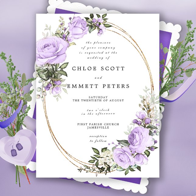 Invitation Mariage Floral Rose blanc violet (Créateur téléchargé)