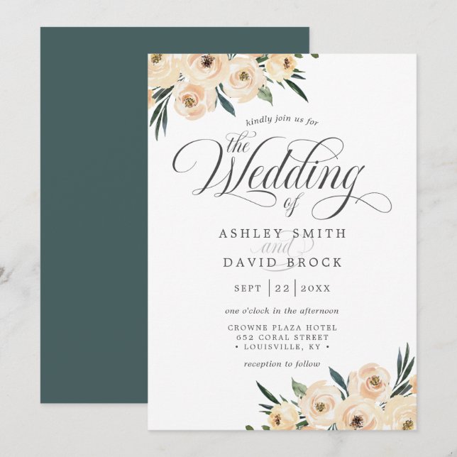 Invitation Mariage Floral Rose Blanche Élégant (Devant / Derrière)