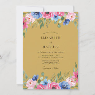 Invitation Mariage Floral Rose Bleu Flourish