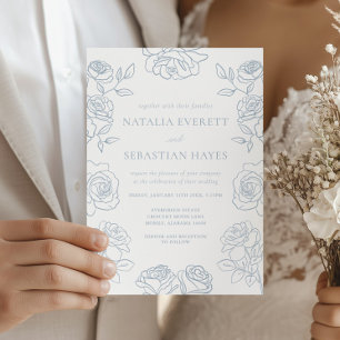 Invitation Mariage Floral Rose Bleue Élégant