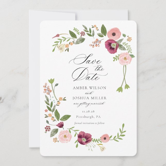 Invitation Mariage floral rose Boho vintage (Devant)