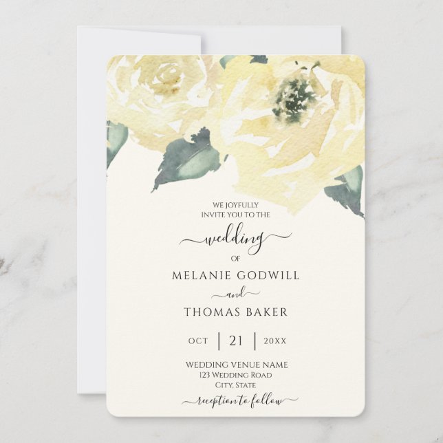 Invitation Mariage floral Rose Botanique Blanc classique (Devant)