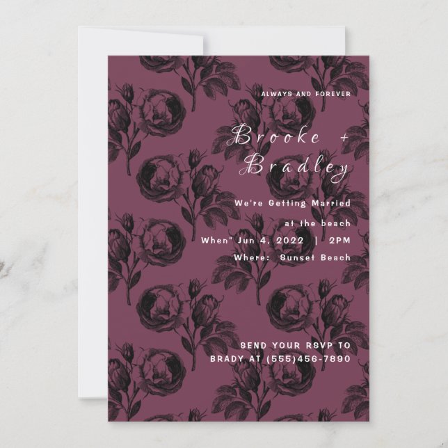Invitation Mariage Floral Rose Bourgogne (Devant)