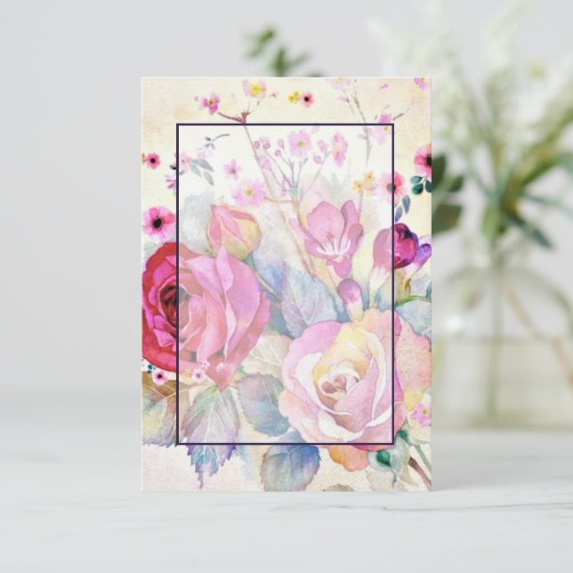 Invitation Mariage floral rose budget vierge (Debout devant)