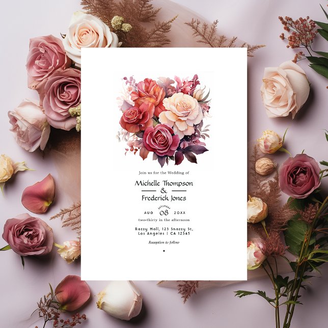 Invitation Mariage Floral Rose Cannelle et Rose Poussiéreuse (Créateur téléchargé)