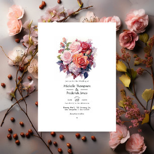 Invitation Mariage Floral Rose Cendré et Pomme Épicée