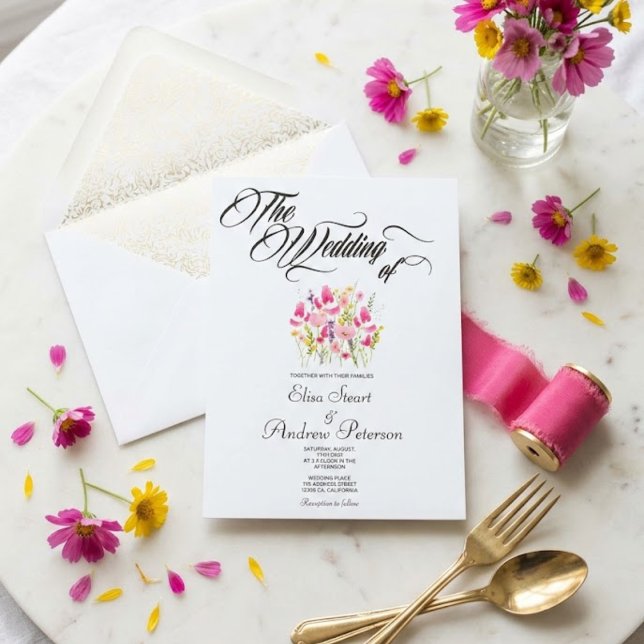 Invitation Mariage Floral Rose Chaud de Luxe  (Créateur téléchargé)
