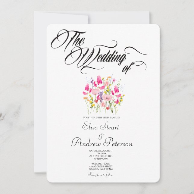Invitation Mariage Floral Rose Chaud Luxe  (Devant)