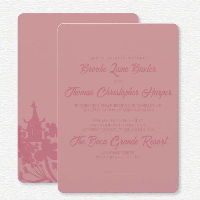 Invitation Mariage Floral Rose Chinoiserie  (Créateur téléchargé)