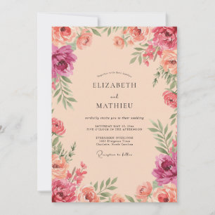 Invitation Mariage Floral Rose Corail