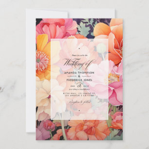 Invitation Mariage floral rose, corail et orange