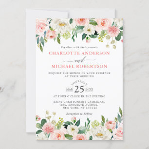 Invitation Mariage Floral Rose couleur rose pâle