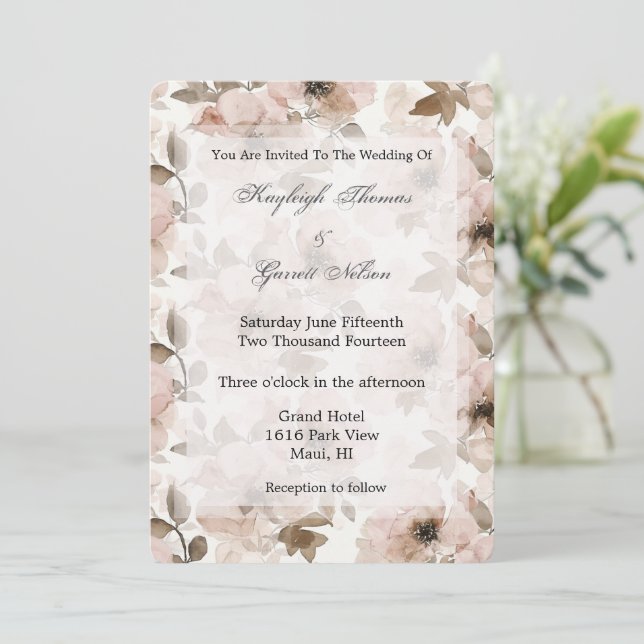 Invitation Mariage floral rose crème (Debout devant)