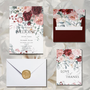 Invitation Mariage floral rose de Bourgogne