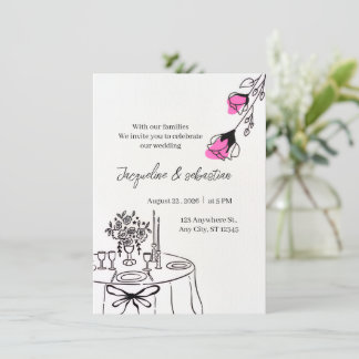 Invitation Mariage Floral Rose Élégant