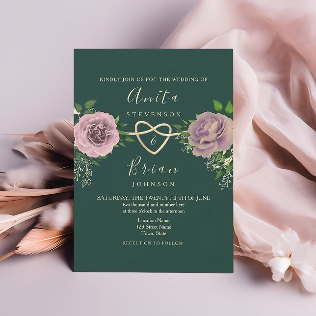 Invitation Mariage floral rose émeraude (Créateur téléchargé)