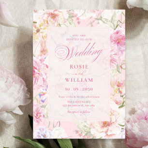 Invitation Mariage floral rose esthétique doux