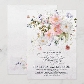 Invitation Mariage Floral Rose et Blanc Aquarelle Romantique