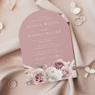 Invitation Mariage floral rose et blanc Dusty Rose