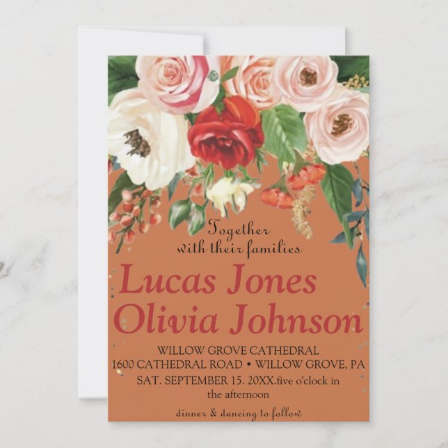 Invitation Mariage floral rose et blanc Magnolia (Devant)