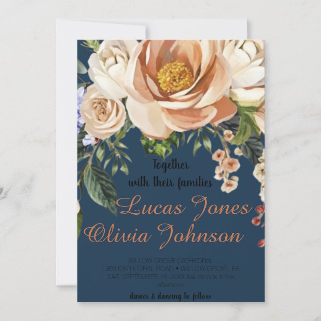 Invitation Mariage floral rose et blanc Magnolia (Devant)