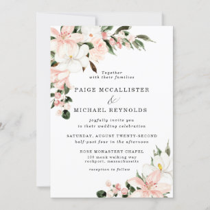 Invitation Mariage floral rose et blanc rustique
