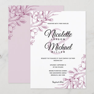 Invitation Mariage floral rose et cassis