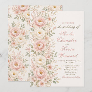 Invitation Mariage Floral Rose et Champagne
