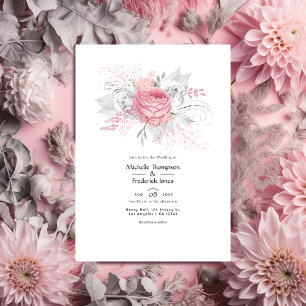 Invitation Mariage floral rose et Faux Foil