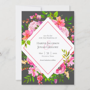 Invitation Mariage floral rose et gris moderne Enregistrer la