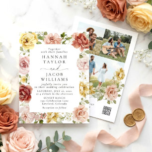 Invitation Mariage Floral Rose et Jaune