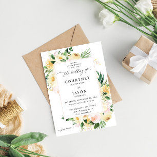 Invitation Mariage floral rose et jaune 2