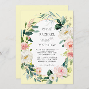 Invitation Mariage floral rose et jaune pâle