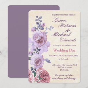 Invitation Mariage floral rose et Lilac