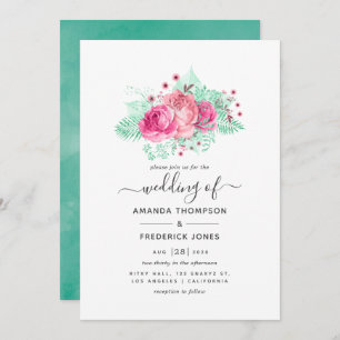 Invitation Mariage floral rose et menthe