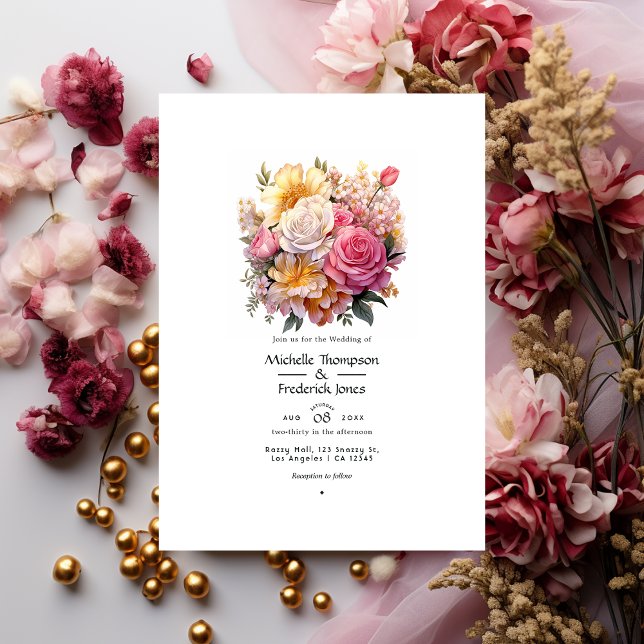 Invitation Mariage floral rose et or (Créateur téléchargé)