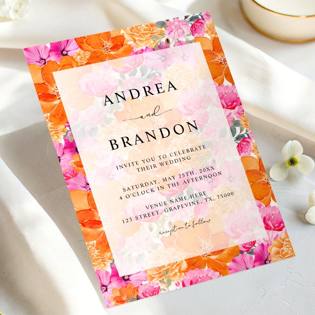 Invitation Mariage floral rose et orange (Créateur téléchargé)