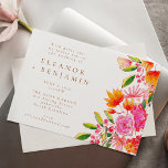 Invitation Mariage floral rose et orange moderne<br><div class="desc">Cette belle faire-part de mariage est décorée dans un style moderne d'aquarelle à fleurs rose et orange.</div>