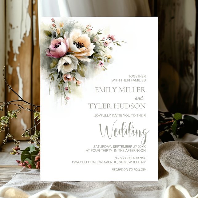 Invitation Mariage Floral Rose et Orange Rustique (Créateur téléchargé)