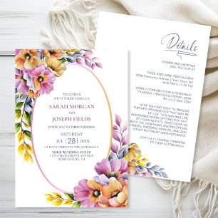 Invitation Mariage floral rose et orange tout en un