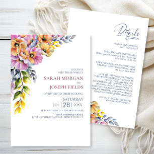Invitation Mariage Floral Rose et Orange Vibrant Tout en Un