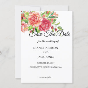 Invitation Mariage floral rose et Pêche Enregistrer la date
