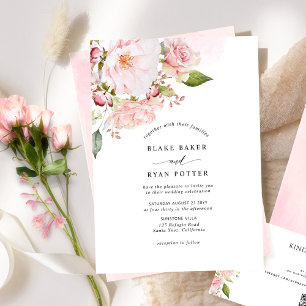 Invitation Mariage Floral Rose et Rose Pâle Élégant