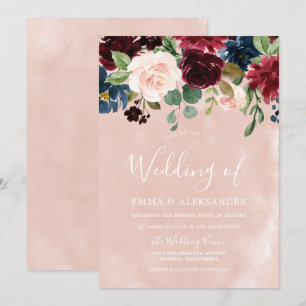 Invitation Mariage floral rose et rouge