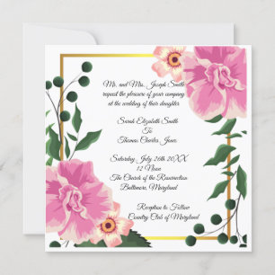 Invitation Mariage floral rose et vert avec formulation offic