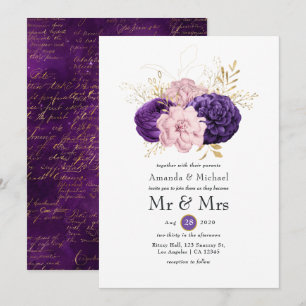 Invitation Mariage floral rose et violet