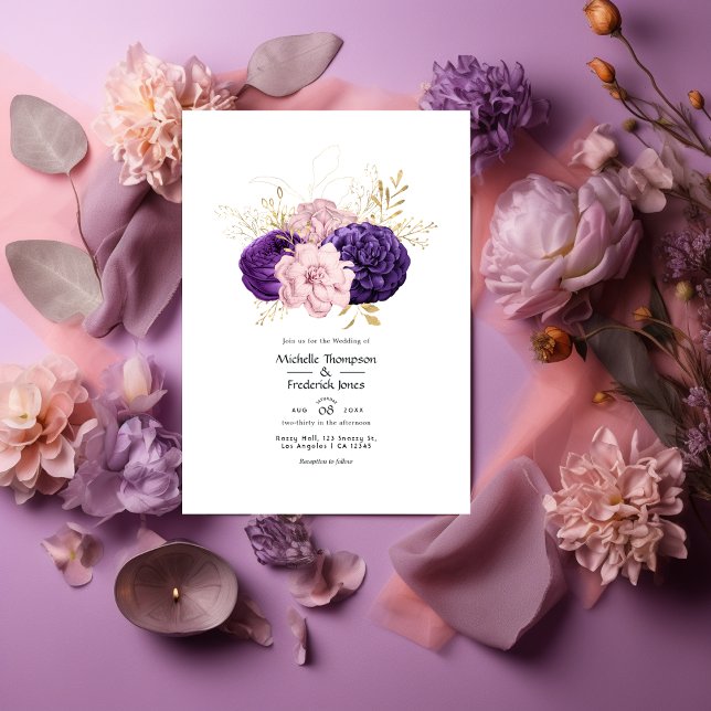 Invitation Mariage floral rose et violet (Créateur téléchargé)