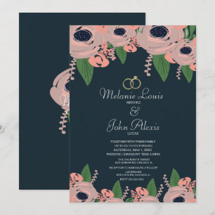 Invitation Mariage floral rose fuchsia verdure Botanique